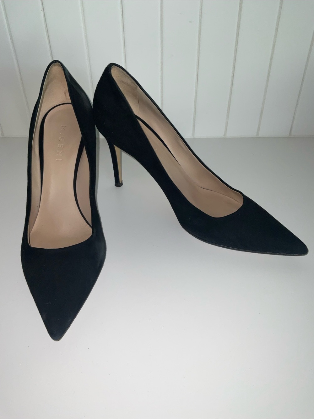 M.Gemi Black Suede Pointed-Toe Stiletto Pumps